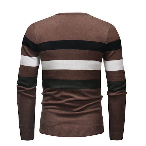 Title 2, New Round Neck Sweater Mens Striped Color Bloc...