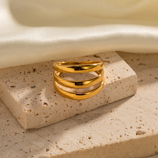 Title 5, 16K Gold 3-layer Stainless Steel Ring. Durable ...