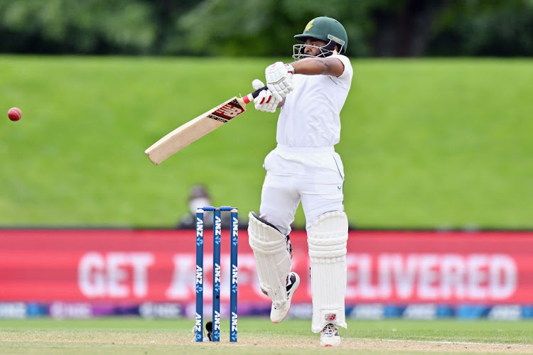 Temba Bavuma bats during day three of the first Test in the series between New Zealand and SA at Hagley Oval on February 19 2022 in Christchurch, New Zealand. Picture: Kai Schwoerer/Getty Images