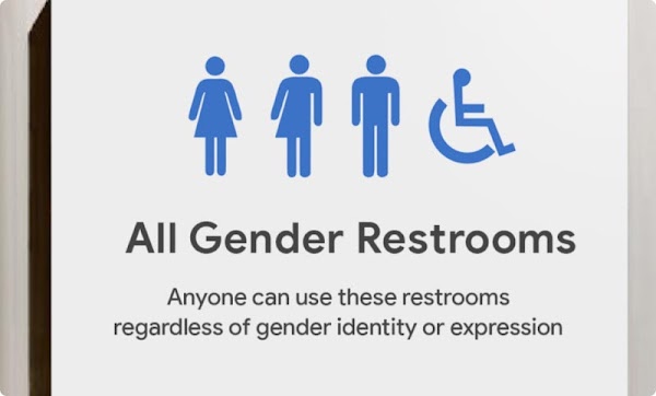 Photo of inclusive restroom signage that reads: All Gender Restrooms. Anyone can use these restrooms regardless of gender identity or expression.