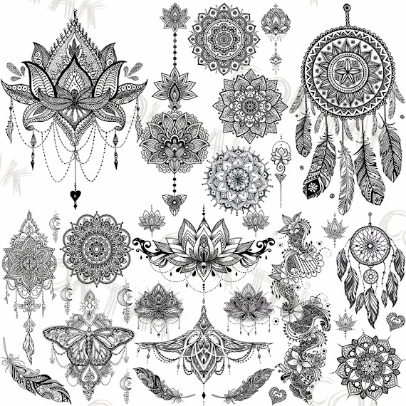 [Hàng Mới Về] Tờ Hình Xăm Dán Henna Mehndi Hình Hoa Sen 3D Chống Nước Cho Nam Nữ