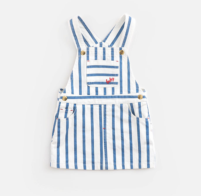 Gestreepte katoenen denim tuinbroekrok, ideaal voor een casual en stijlvolle look. Comfortabel en veelzijdig voor elke gelegenheid.
