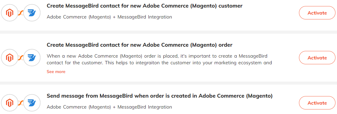 Popular automations for Adobe Commerce (Magento) & MessageBird integration.