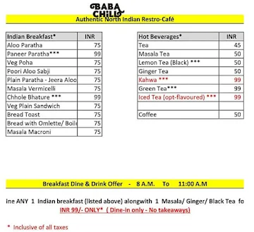 Baba Chill menu 