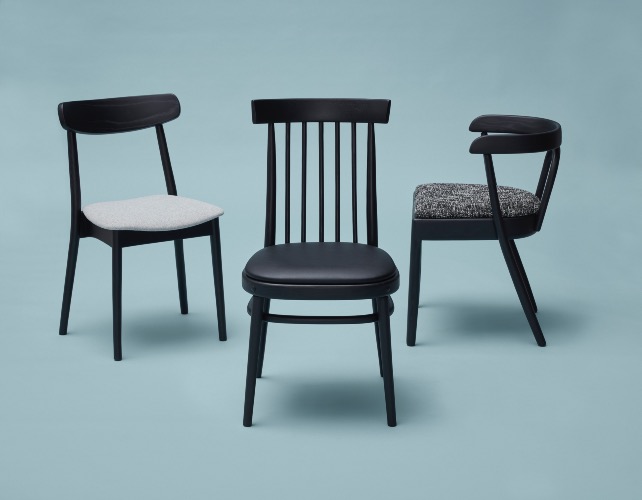 A variety of solid woodbent dining chairs handcrafted by Woodbender.