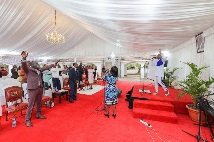 First Lady Rachel Ruto and State House staff during morning devotion on November 7, 2022.