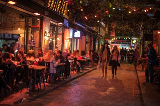 Karakoy-at-night3.jpg - Modern cafes and restaurants line the cobblestone streets of Karaköy, one of Istanbul's trendiest neighborhoods. 