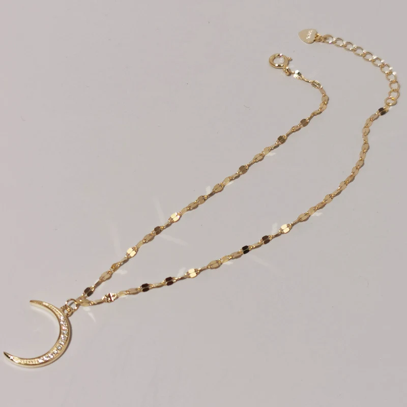 S925 Sterling zilveren vergulde maan enkelband dames, lichte luxe. Stijlvolle enkel sieraad, perfect cadeau voor vrouwen.