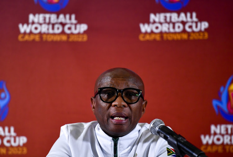 Minister of sport, arts and culture Zizi Kodwa during the Netball World Cup 2023 state of readiness media briefing at the Cape Town International Convention Centre (CTICC) on July 27 2023.