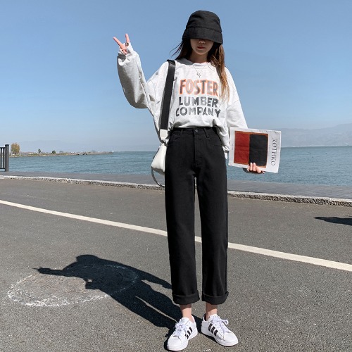 Title 1, New High Waist Slim Black Loose Casual Wide-Leg...
