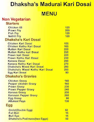 Dhakshas Madurai Kari Dosai Restaurant menu 1