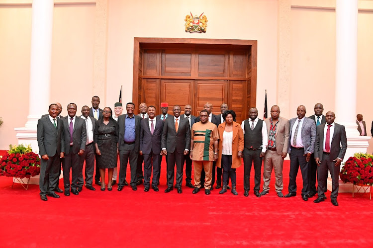 President William Ruto poses for a photo with leaders from Bungoma County at State House Nairobi on May 16, 2024.