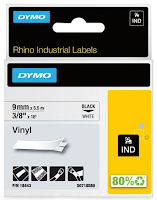 Tape DYMO Rhino nylon sort/hvit 9mm (Org.nr.18443)