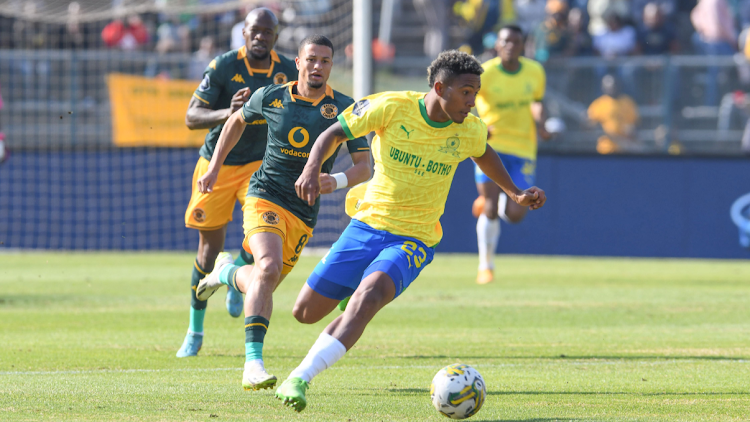 Kaizer Chiefs player Yusuf Maart chase Lucas Ribeiro Costa of Mamelodi Sundowns during the DStv Premiership match at Lucas Moripe Stadium on August 9 2023.