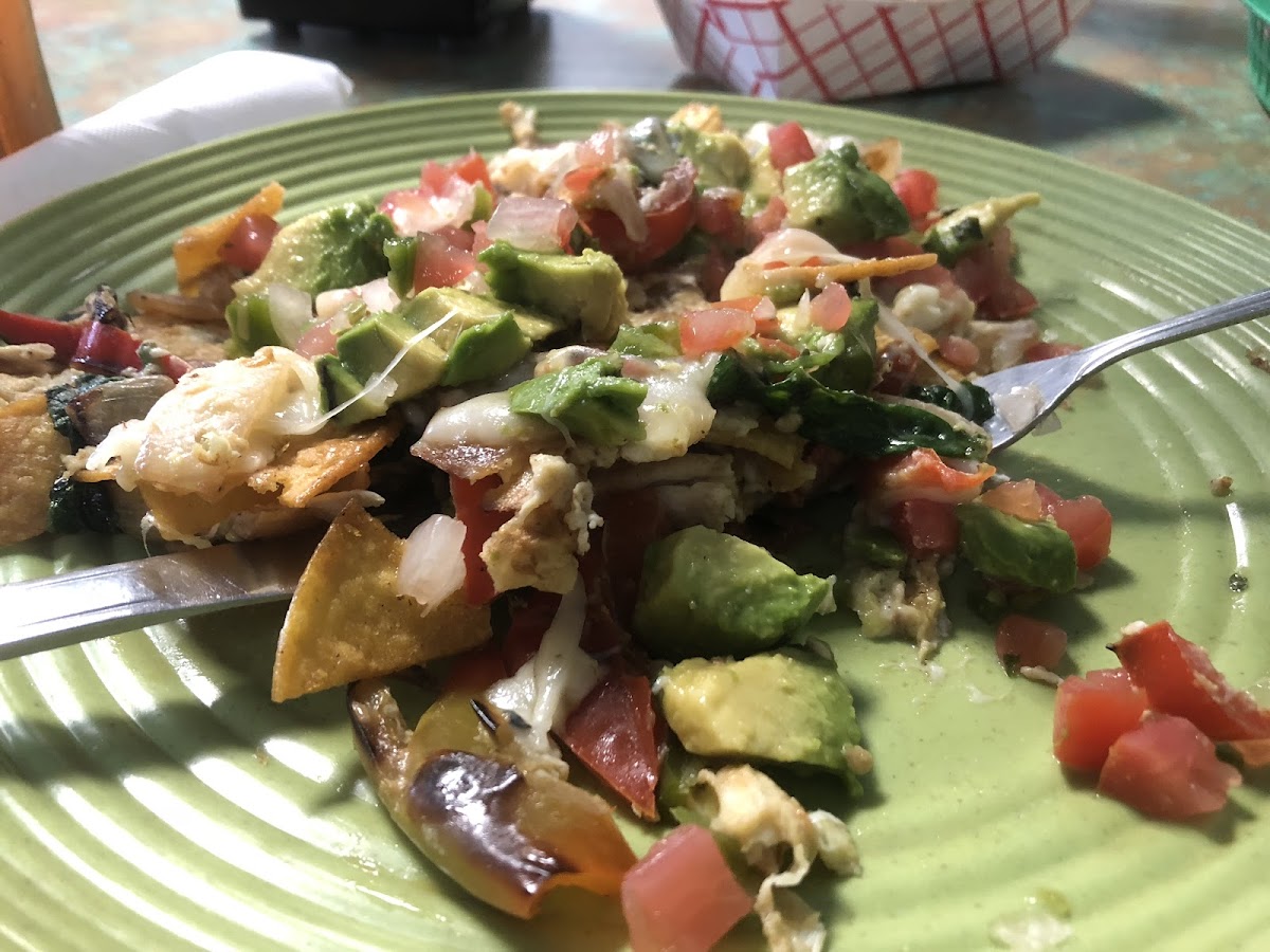 Corn tortilla scramble with cheese! Yum