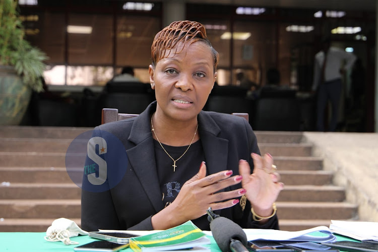 South B MCA Waithera Chege addressing the media on the land grabbing issue in the area at Nairobi County Assembly on February 21, 2024