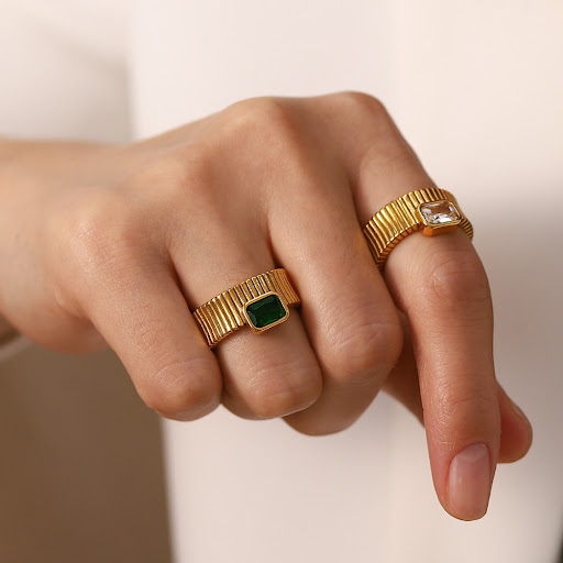 Title 6, Stainless Steel Inlaid Zircon Vintage Ring Time...