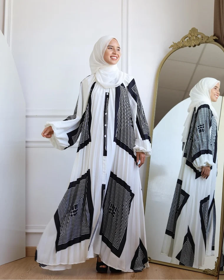 Printed Long Dress with Pleated Lantern Sleeve, offering both style and comfort. Perfect for any occasion, this dress is