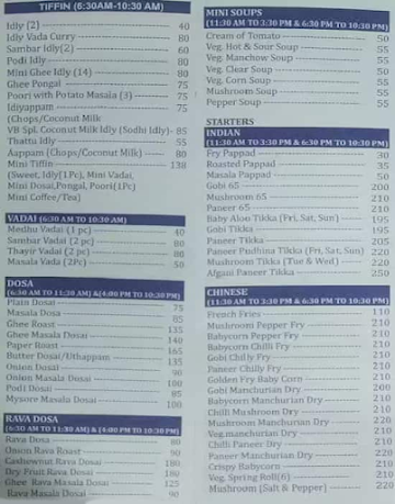 Namma Veedu Vasanta Bhavan menu 