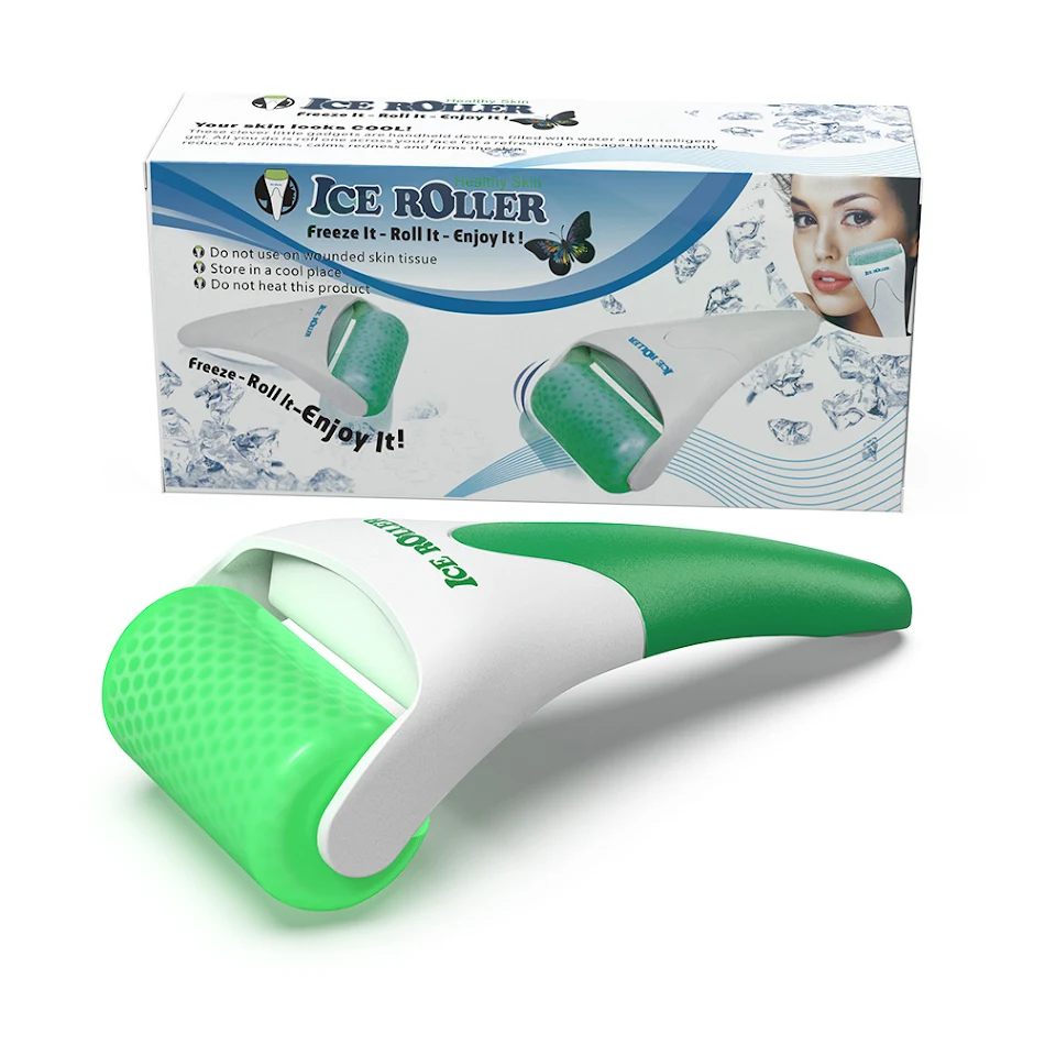 Rolo de gelo branco verde roxo azul de plástico em pó massageador OEM personalizado Yikai Microneedle para alívio da dor e inchaço facial