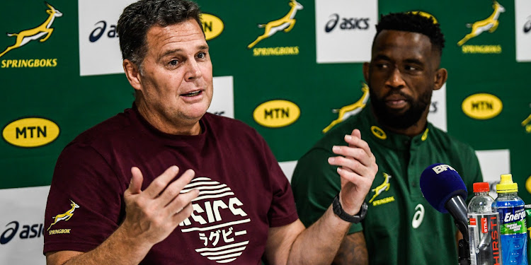 SA Rugby Director of Rugby Rassie Erasmus and Springboks captain Siya Kolisi addressing the media ahead of their clash against France in Marseille on Saturday night.