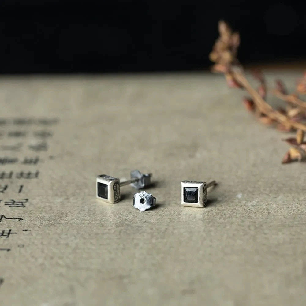 Title 3, S925 Sterling Zilver Vierkante Zwarte Diamant U...