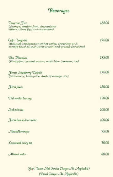 Tangerine Restaurant menu 