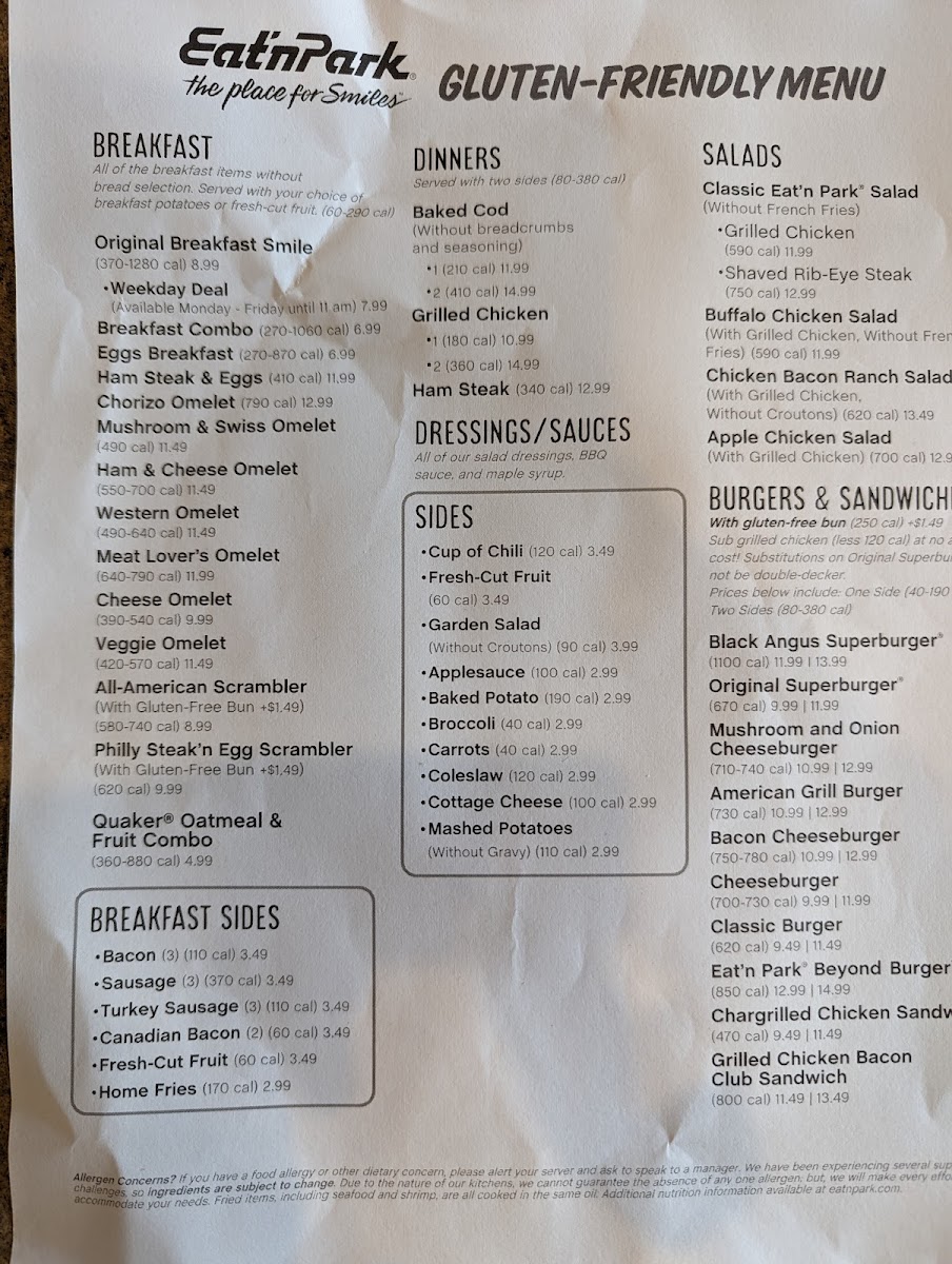 Eat'n Park gluten-free menu