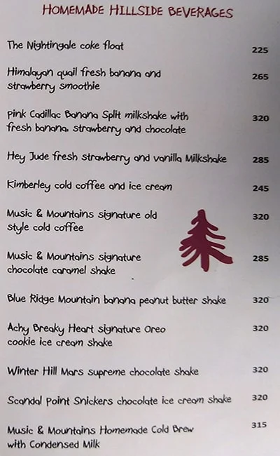 Music & Mountains - Hillside Cafe menu 