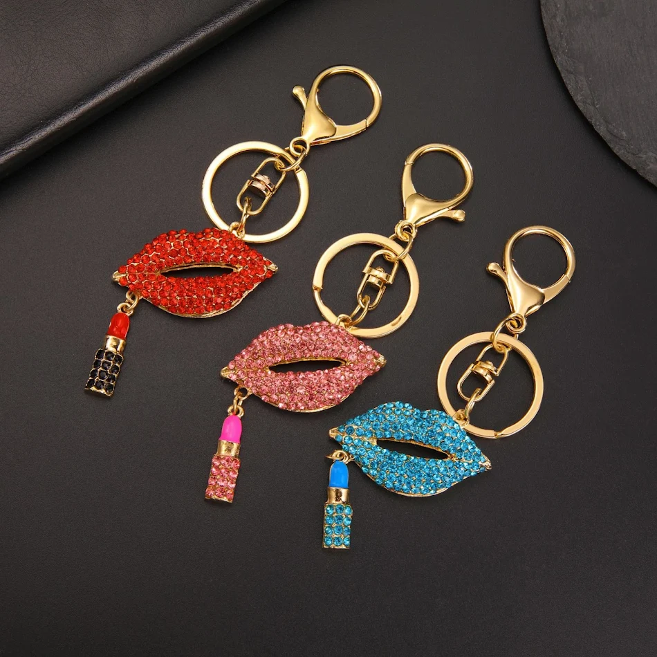 Schattige mode diamant mond sleutelhanger, stijlvolle hanger. Voeg stijl en glans toe aan je sleutels met deze charmante en trendy sleutelhanger.