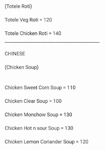 Chinese Fast Food menu 