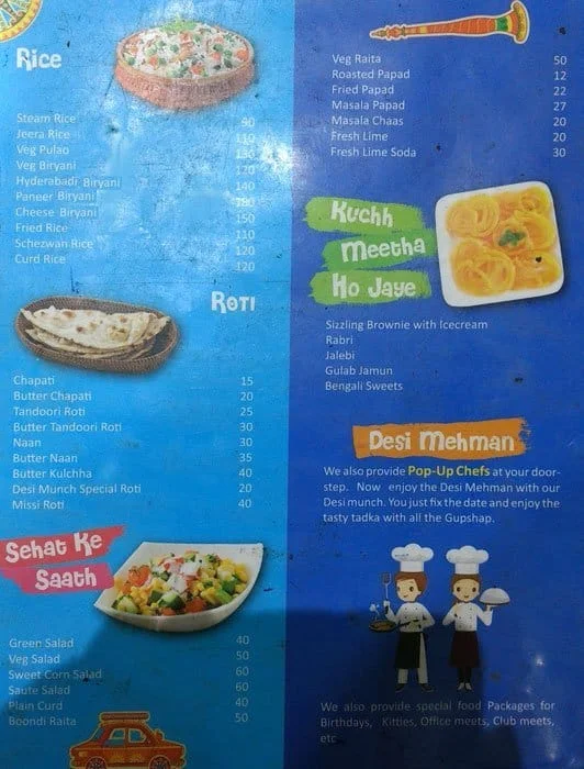 Desi Munch menu 