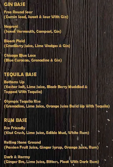 The Stadium Bar menu 
