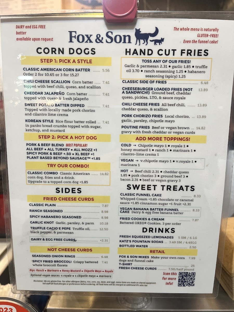 Fox & Son Fair Foods gluten-free menu