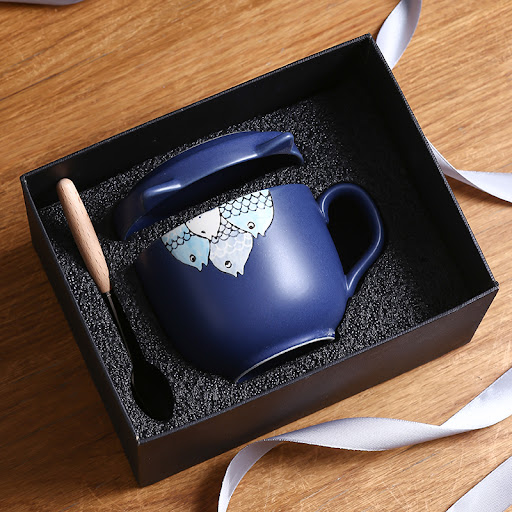 Title 3, Large Capacity Ceramic Cup With Lid, Spoon Set ...