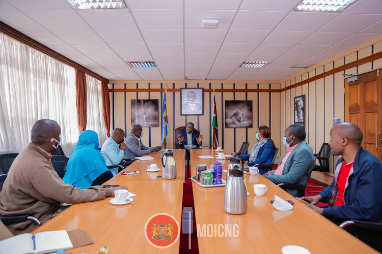 Leadership of the Crime Journalists Association during a meeting with Interior CS Fred Matiangi