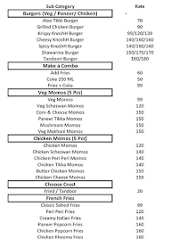 Chick-In Club menu 1