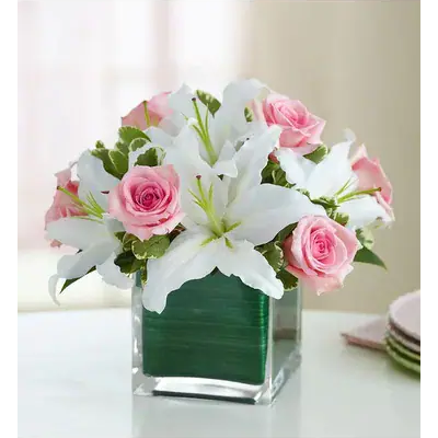 Thank You Very Much - Pink roses and white lilies