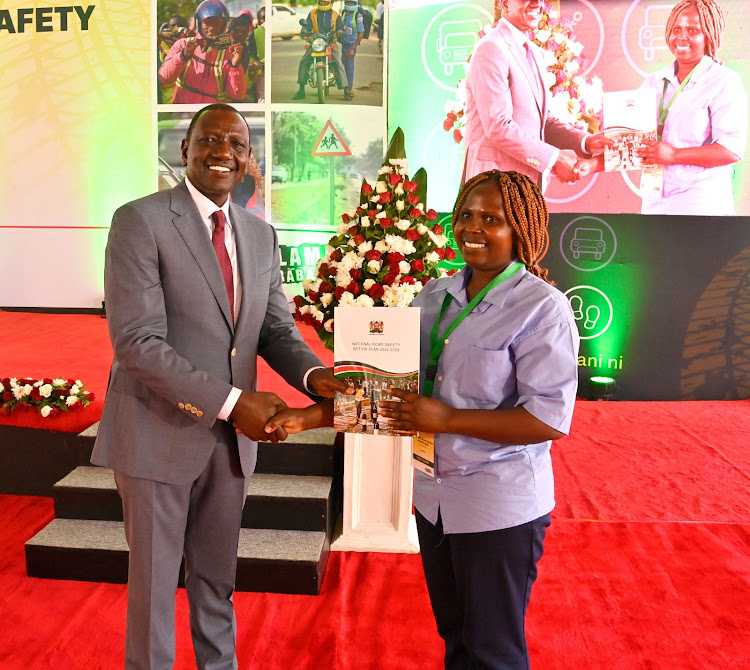 President William Ruto during the launch of the National Road Safety Action Plan at the KICC on April 17, 2024.