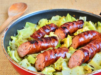 Green Cabbage Braised in Beer and Sausage