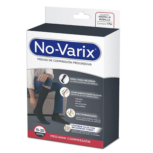 Media de compresión No-Varix hombre 15-20 mmHg  hilos de cobre negro L No- Varix  x 1 