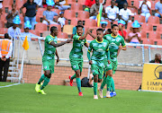 Matome Mabeba, second from left, of Baroka celebrates after scoring   against Bidvest Wits.  / Philip Maeta/Gallo Images