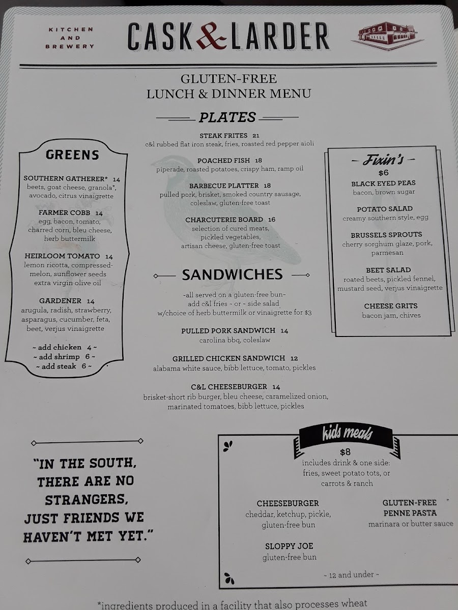 Cask & Larder gluten-free menu