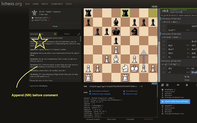 Lichess.org chat/whisper with move numbers chrome extension