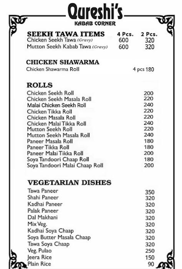 Qureshis Kabab Corner menu 