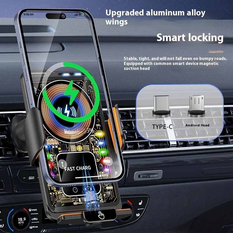 Transparenter magnetischer Handyhalter fürs Auto mit 15W kabelloser Schnellladefunktion. Bequemes Halten und Laden.
