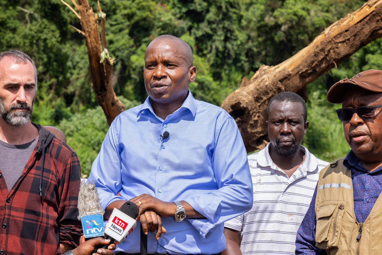 Interior CS Kithure Kindiki speaking during a visit to the Kijabe railway on May 7, 2024.