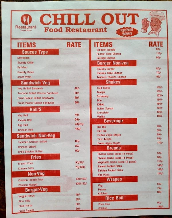 Chill Out Food Restaurant menu 