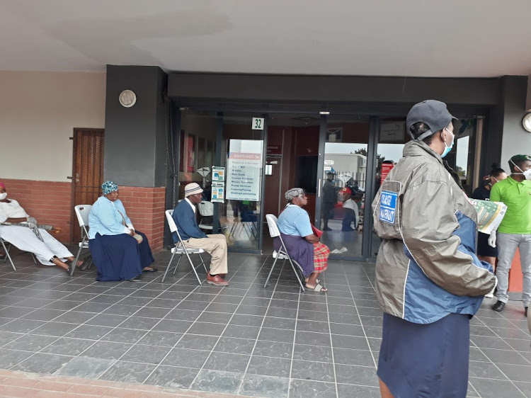 The elderly queue for social grants at Diepsloot Mall in Gauteng on March 30 2020.