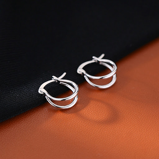 Title 3, Double Layer Plain Ring Earrings in 925 Sterlin...